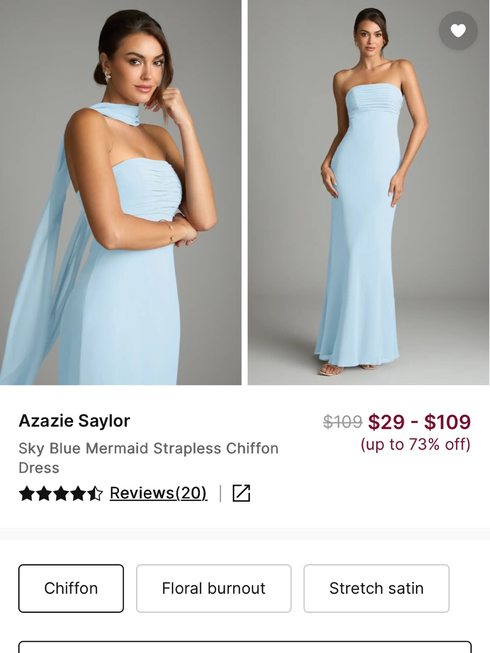 Azazie Sky Blue Strapless Mermaid Chiffon Dress